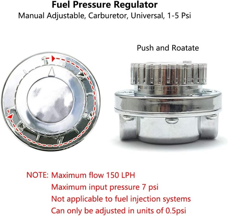 HTRACING 1-5 PSI Fuel Pressure Regulator Adjustable Manual Universal for Carburetor Carb Zinc Alloy FPR with 8MM 10MM (5/16" 3/8") Hose Fittings - Image 5